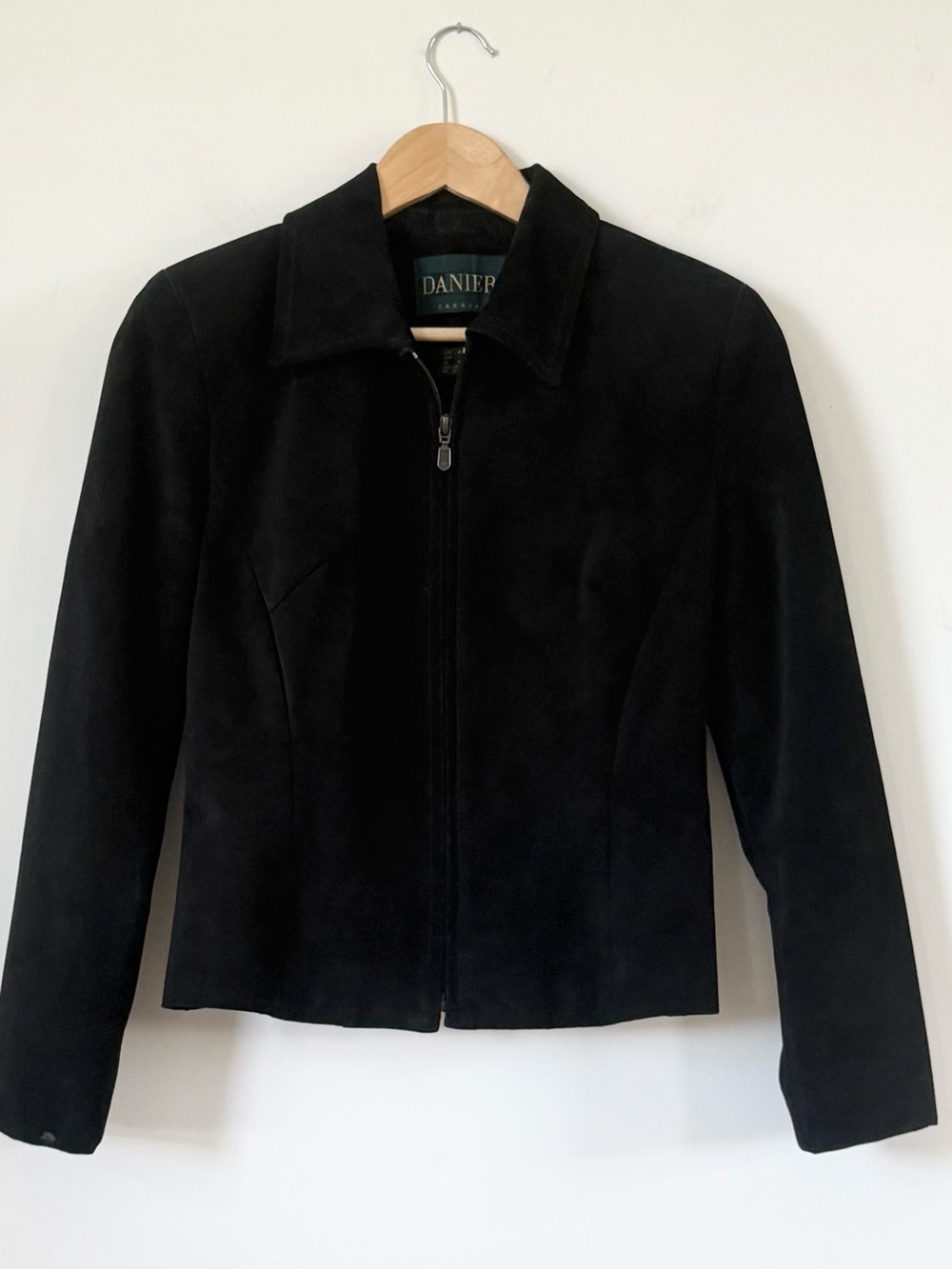 Vintage 90s Danier Genuine Suede Black Leather Zip Up Jacket Size 4-6